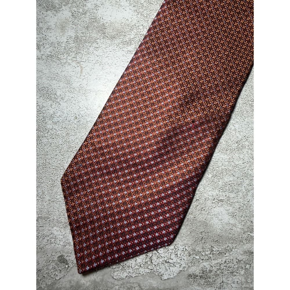 Ferretti 100% Silk Tie Mens One Size Brown Geometric Pointed Necktie Italy